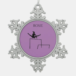PEWTER GYMNASTICS SNOWFLAKE ORNAMENT. SNOWFLAKE PEWTER CHRISTMAS ORNAMENT