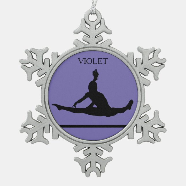 PEWTER GYMNASTICS SNOWFLAKE ORNAMENT. SNOWFLAKE PEWTER CHRISTMAS ORNAMENT (Front)