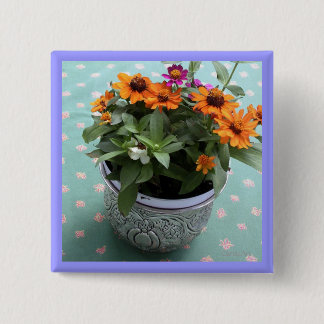 Pewter Pot Daisies Pinback Button