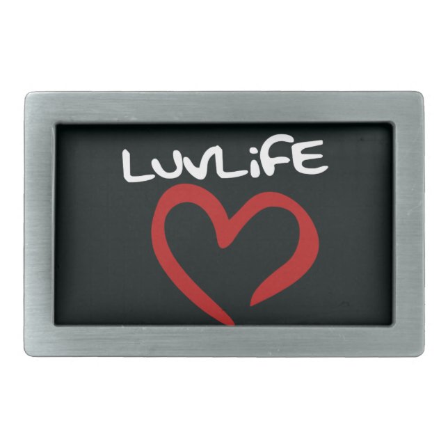 Pewter Rectangle Luv Life Belt Buckle (Front)