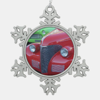 Pewter Snowflake Antique Cars Christmas Ornament