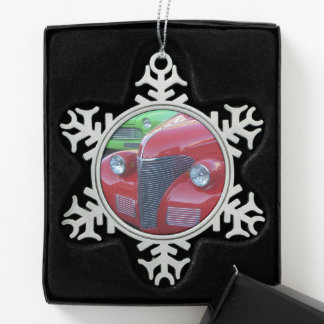 Pewter Snowflake Antique Cars Christmas Ornament