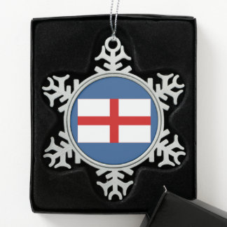 Pewter Snowflake English Flag Christmas Ornament