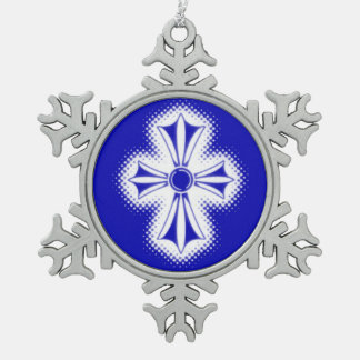 Pewter Snowflake Ornament/Blue Celtic Cross Christmas Ornament