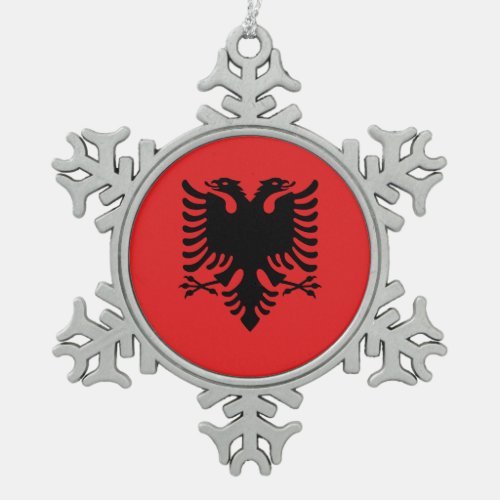 Pewter Snowflake Ornament with Albania Flag