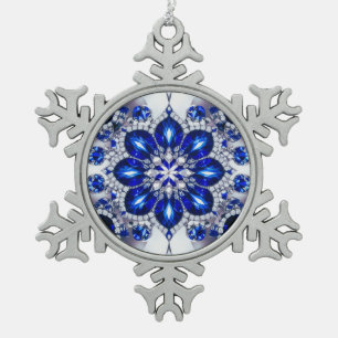 Pewter Snowflake Ornament with Blue White Colors