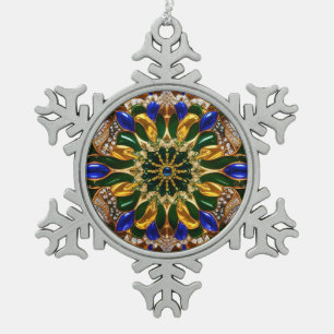 Pewter Snowflake Ornament with Brazil Colors
