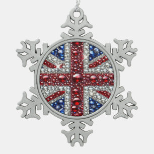 Pewter Snowflake Ornament with British Colors