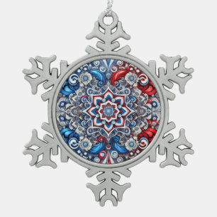 Pewter Snowflake Ornament with French Colors