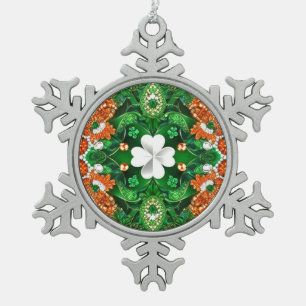 Pewter Snowflake Ornament with Ireland Colors