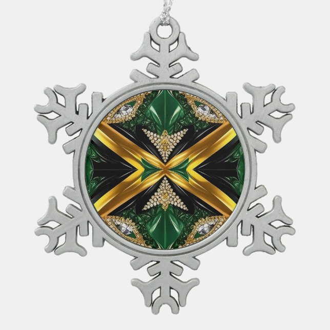 Pewter Snowflake Ornament with Jamaica Colors (Front)