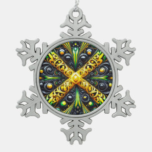 Pewter Snowflake Ornament with Jamaican Colors