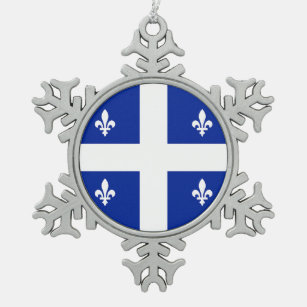 Pewter Snowflake Ornament with Quebec Flag