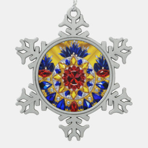 Pewter Snowflake Ornament with Romanian Colors