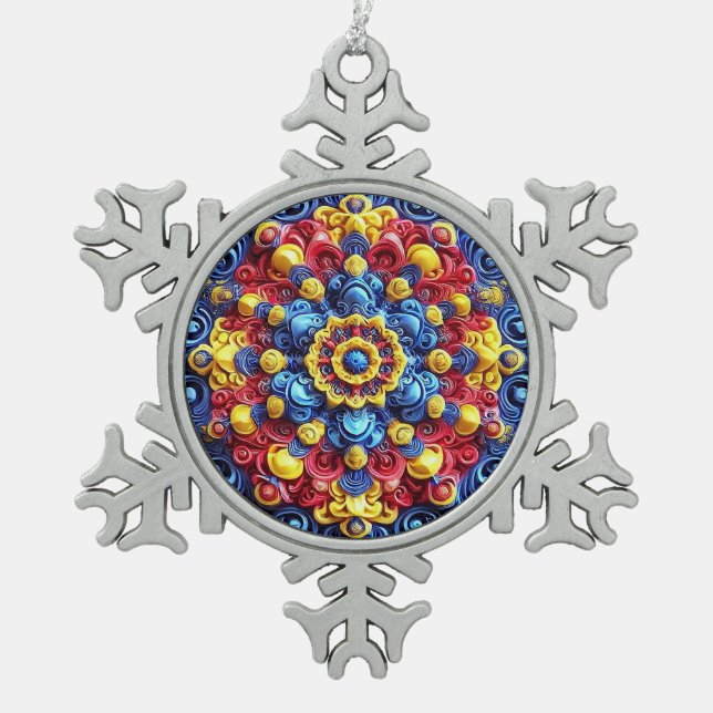 Pewter Snowflake Ornament with Romanian Colors (Front)