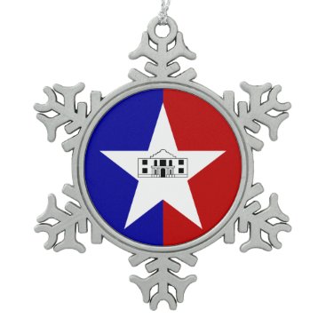 Pewter Snowflake Ornament with San Antonio Flag Pewter Snowflake Ornament with San Antonio Flag