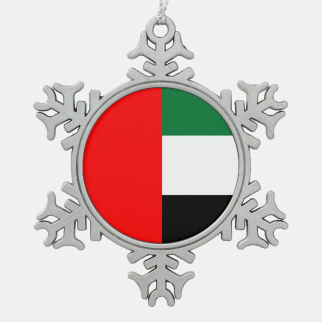 Pewter Snowflake Ornament with UAE Flag (Front)