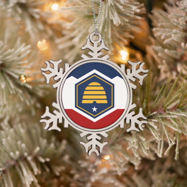 Pewter Snowflake Ornament with Utah Flag (Tree)