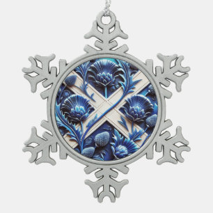 Pewter Snowflake Scottish Thistles Colors Christmas Ornament
