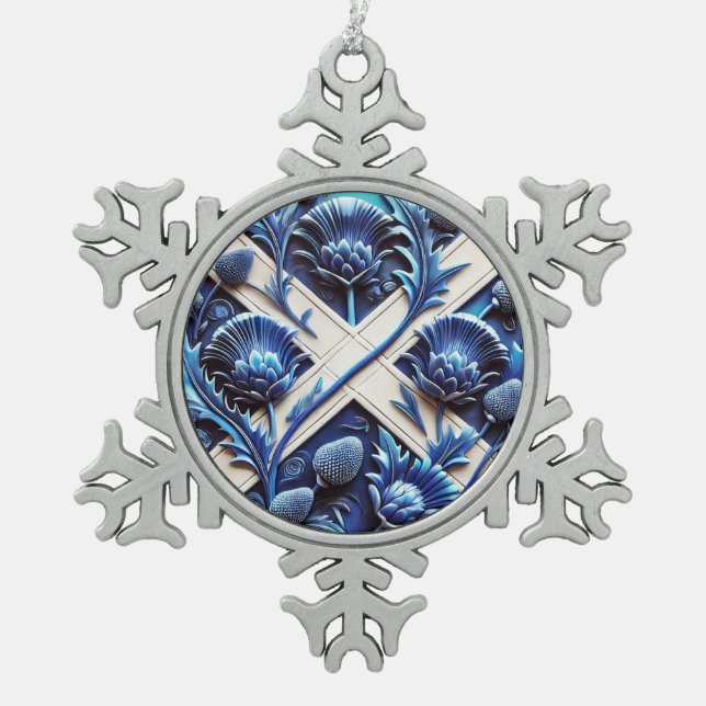Pewter Snowflake Scottish Thistles Colors Christmas Ornament (Front)