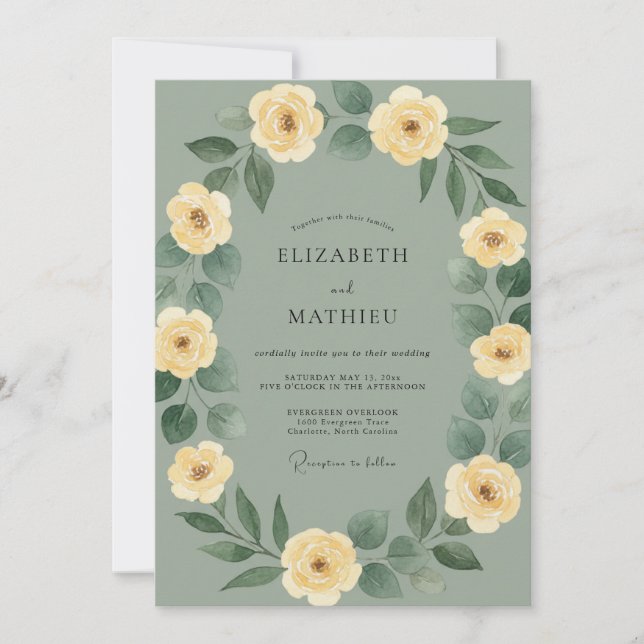 Pewter Yellow Peony Wedding Invitation (Front)