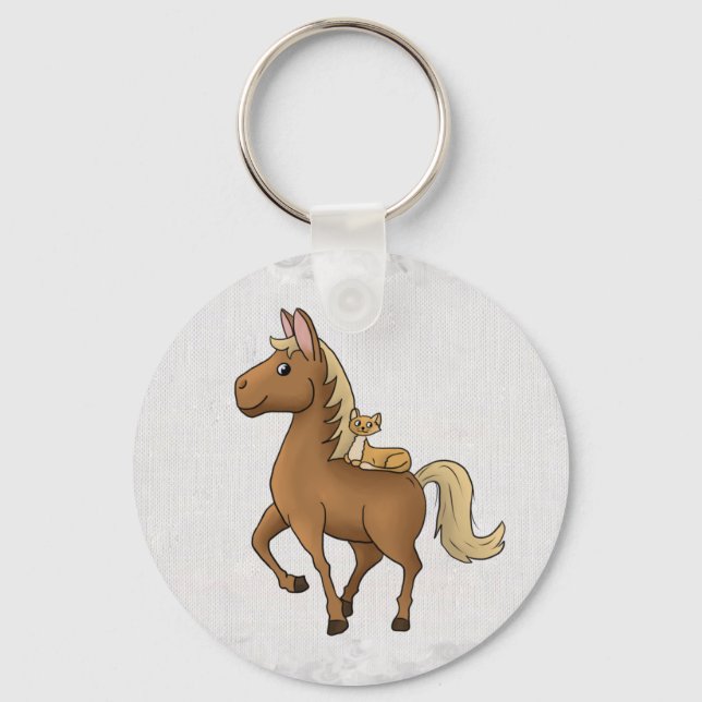 Pferd und Katze  Button Keychain (Front)