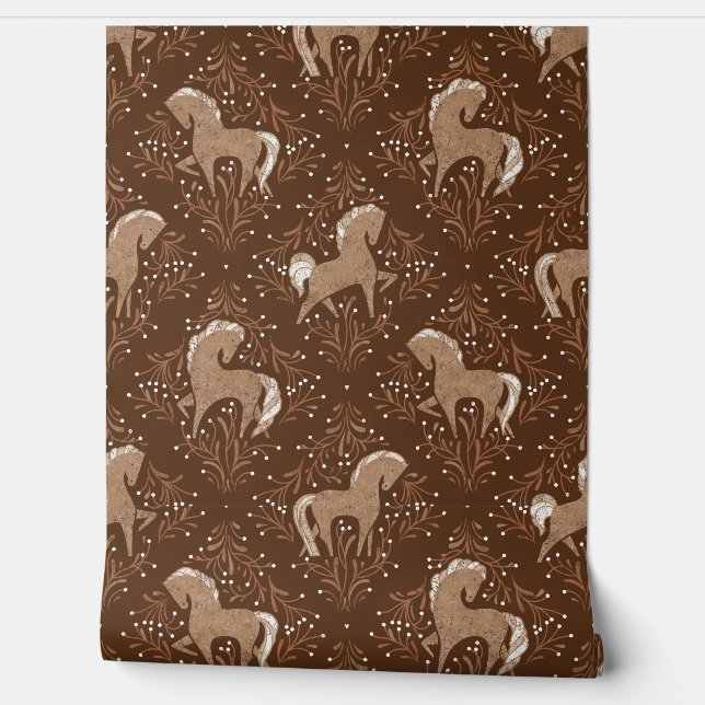 Pferde mit floral Elementen Wallpaper (Unrolling)