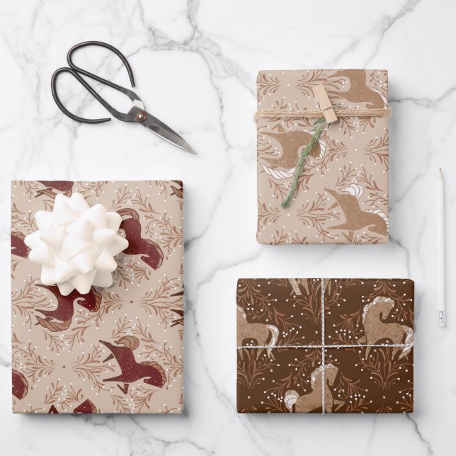Pferde mit floral Elementen Wrapping Paper Sheets (Front)