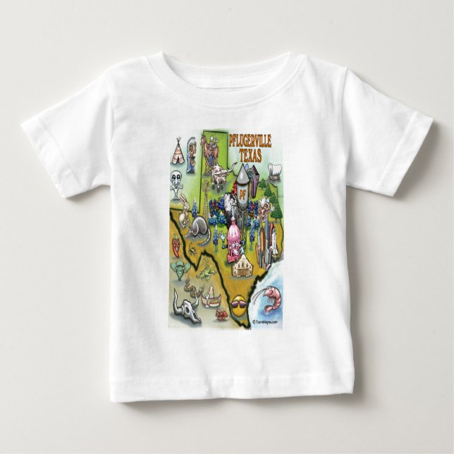 Pflugerville Texas Cartoon Map Baby T-Shirt (Front)