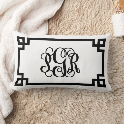 PGR Black and White Greek Key Script Monogram Lumbar Pillow