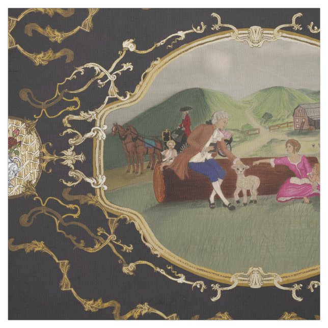 PH&D French Toile Fabric Black and Gold (Swatch)