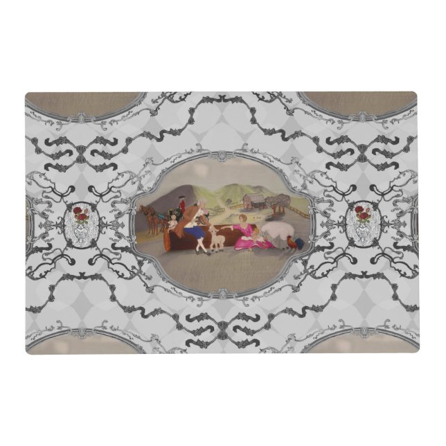 PH&D French Toile Plaid Placemat Gray (Front)