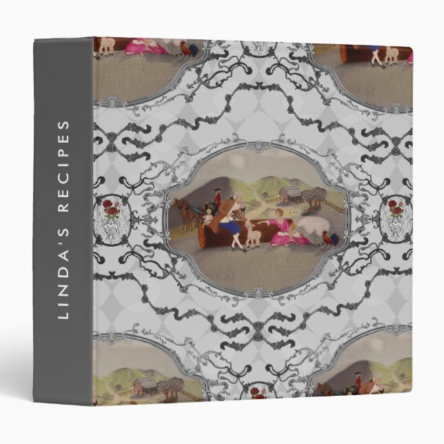PH&D French Toile Recipe Binder Cookbook Gray (Front/Spine)