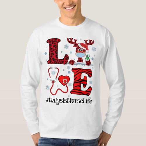 Ph Love Reindeer Dialysis Nurse Christmas Red Plai T_Shirt