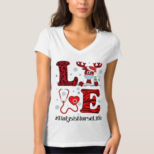 Ph Love Reindeer Dialysis Nurse Christmas Red Plai T_Shirt