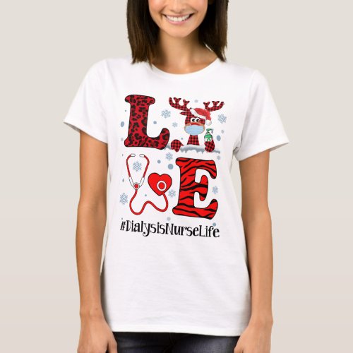 Ph Love Reindeer Dialysis Nurse Christmas Red Plai T_Shirt