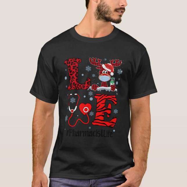 Ph Love Reindeer Pharmacist Christmas Red Plaid Le T-Shirt (Front)