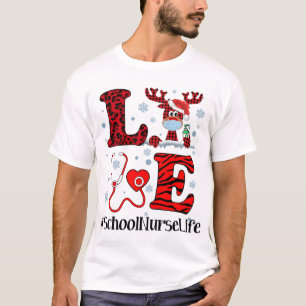 Ph Love Reindeer School Nurse Christmas Red Plaid  T-Shirt