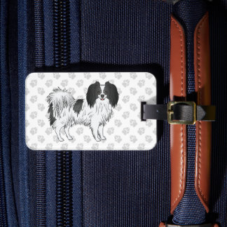 Phalène Black And White Happy Fluffy Dog On Paws Luggage Tag