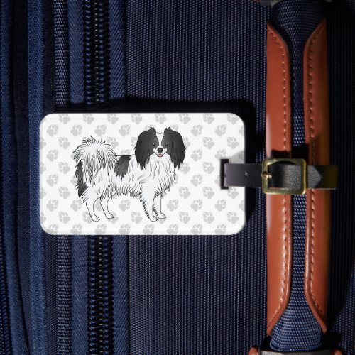 Phalne Black And White Happy Fluffy Dog On Paws Luggage Tag