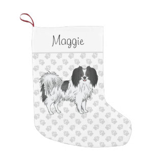 Phalène Black And White With Paws And Dog's Name Small Christmas Stocking