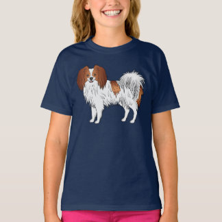 Phalène Dog In Red And White Cartoon Illustration T-Shirt