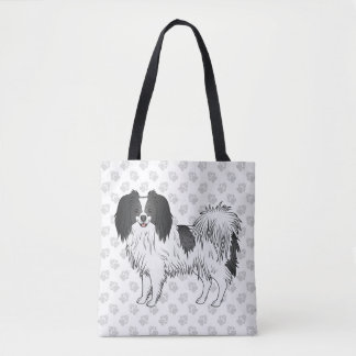 Phalène Dog With Black On Gray Paw Print Pattern Tote Bag