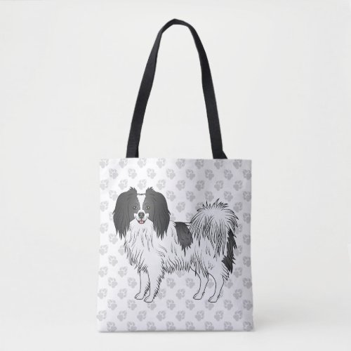 Phalne Dog With Black On Gray Paw Print Pattern Tote Bag