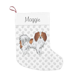 Phalène Red And White With Paws And Dog's Name Small Christmas Stocking
