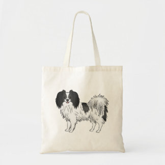 Phalène With Black Details Cute Happy Fluffy Dog Tote Bag