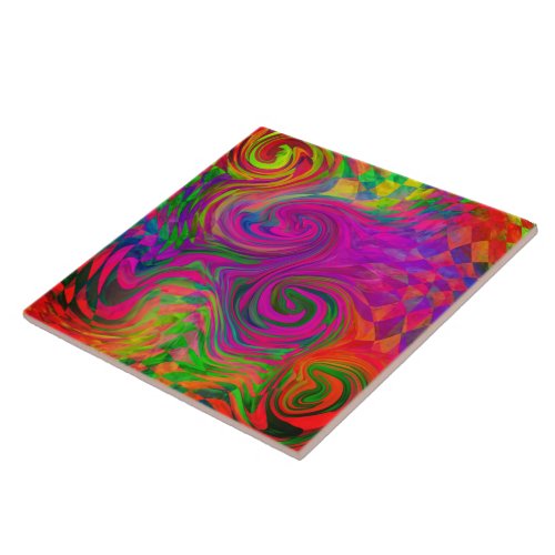 Phantasmagoria Warped Swirling Colors Ceramic Tile
