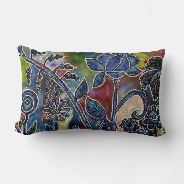 Phantasmagoric Lotus Flower Garden Original Art Lumbar Pillow (Front)