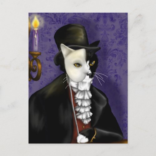 Phantom Cat Masked Tuxedo Cat Fantasy Art Postcard