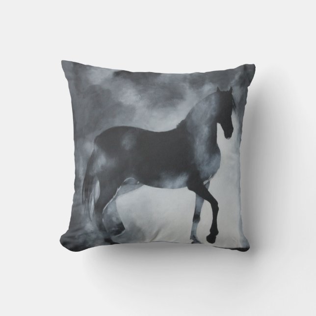 "Phantom" Horse in mist.Pillow Throw Pillow (Front)